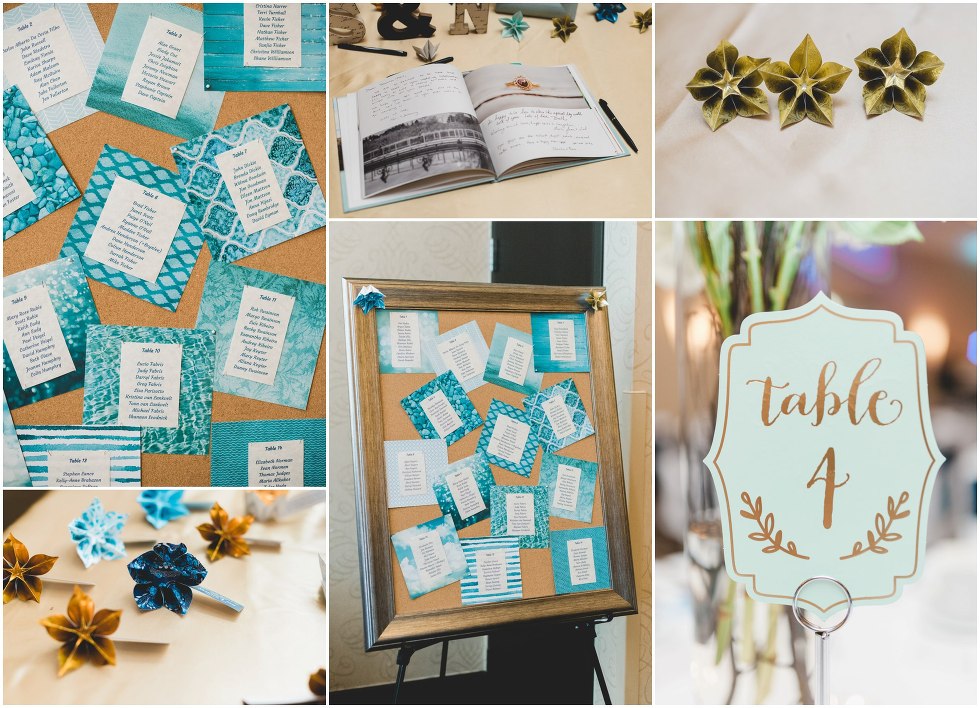 Teal and gold wedding decor 