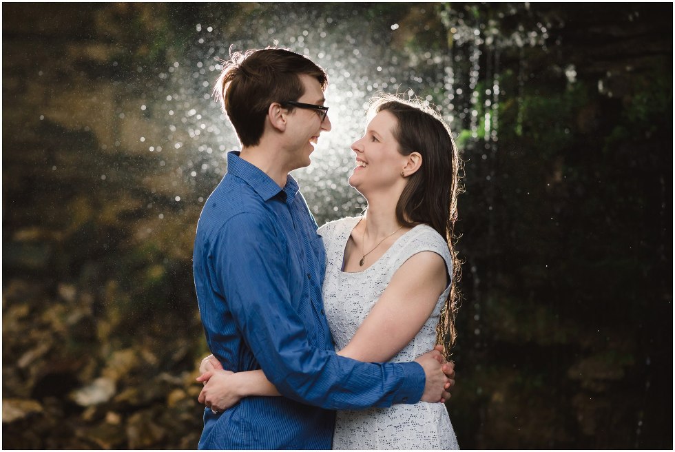 Couple smiling at each other during their Hilton Falls engagement photos